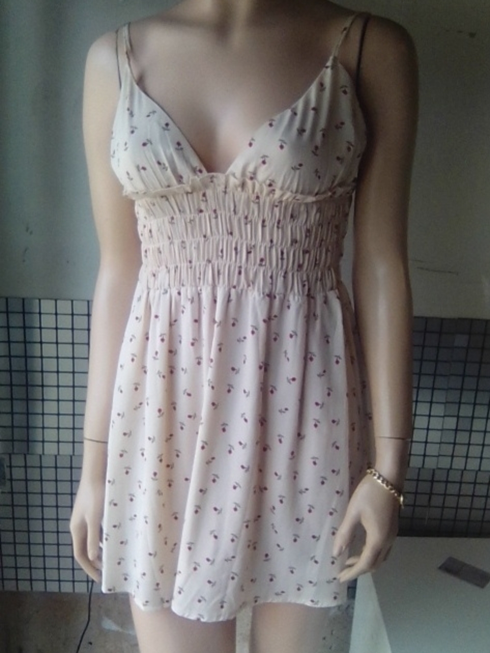 Princess Polly Cream Floral Smocked Sundress with Red Rose Print